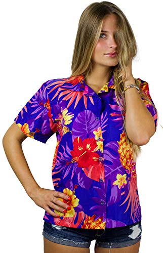 King Kameha Funky Hawaiibluse, Hawaiihemd, Kurzarm, Pineapple, Dunkelblau, XXL von King Kameha