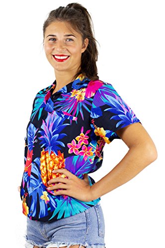 King Kameha Funky Hawaiibluse, Hawaiihemd, Kurzarm, Pineapple, Schwarz Blau, 3XL von King Kameha