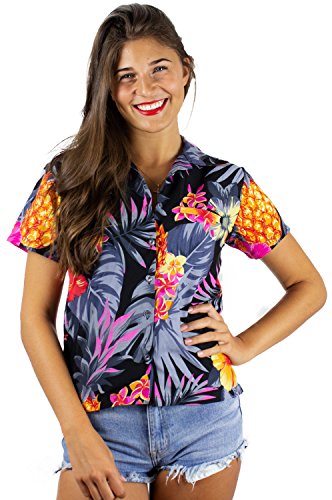 King Kameha Funky Hawaiibluse, Hawaiihemd, Kurzarm, Pineapple, Schwarz Grau, 4XL von King Kameha