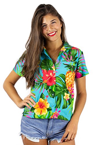 King Kameha Funky Hawaiibluse, Hawaiihemd, Kurzarm, Pineapple, Türkis, S von King Kameha