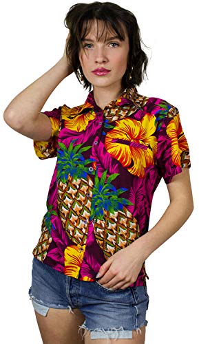 King Kameha Funky Hawaiibluse, Hawaiihemd, Kurzarm, Pineapple Hibiscus, Magentapink, 3XL von King Kameha