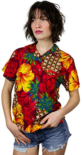 King Kameha Funky Hawaiibluse, Hawaiihemd, Kurzarm, Pineapple Hibiscus, Rot, XXL von King Kameha
