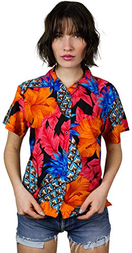 King Kameha Funky Hawaiibluse, Hawaiihemd, Kurzarm, Pineapple Hibiscus, Schwarz Rot, S von King Kameha