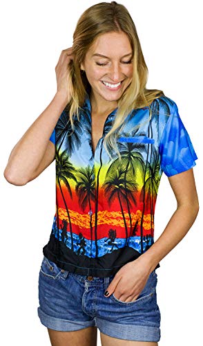 King Kameha Funky Hawaiibluse, Hawaiihemd, Kurzarm, Print Beach, Blau, XL von King Kameha