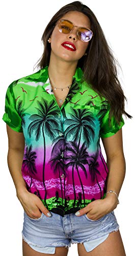 King Kameha Funky Hawaiibluse, Hawaiihemd, Kurzarm, Print Beach, Grün, 3XL von King Kameha