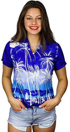 King Kameha Funky Hawaiibluse, Hawaiihemd, Kurzarm, Print Beach, Negativ Blau, XS von King Kameha