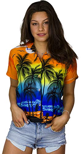 King Kameha Funky Hawaiibluse, Hawaiihemd, Kurzarm, Print Beach, Orange, XS von King Kameha