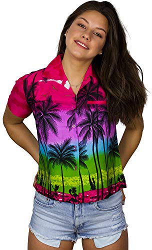 King Kameha Funky Hawaiibluse, Hawaiihemd, Kurzarm, Print Beach, Pink, 3XL von King Kameha