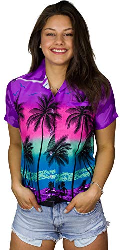 King Kameha Funky Hawaiibluse, Hawaiihemd, Kurzarm, Print Beach, Violett, 3XL von King Kameha