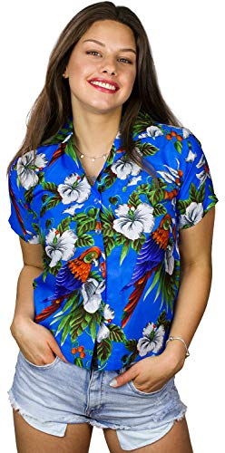 King Kameha Funky Hawaiibluse, Hawaiihemd, Kurzarm, Print Cherryparrot, Blau, L von King Kameha