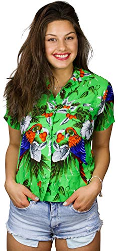 King Kameha Funky Hawaiibluse, Hawaiihemd, Kurzarm, Print Cherryparrot, Grün, L von King Kameha