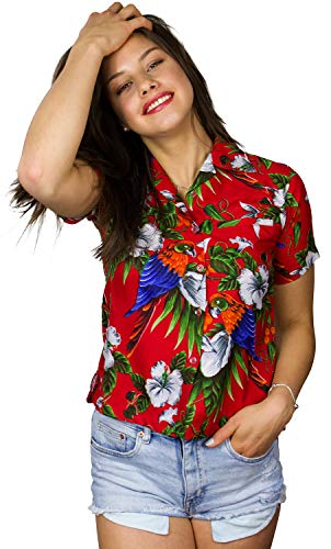 King Kameha Funky Hawaiibluse, Hawaiihemd, Kurzarm, Print Cherryparrot, Rot, XL von King Kameha