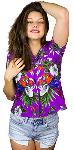 King Kameha Funky Hawaiibluse, Hawaiihemd, Kurzarm, Print Cherryparrot, Violett, M von King Kameha