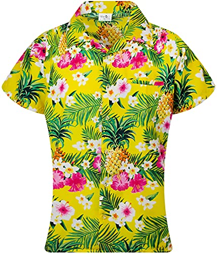 King Kameha Funky Hawaiibluse, Hawaiihemd, Kurzarm, Print Pineapple Flowers, Gelb, 3XL von King Kameha