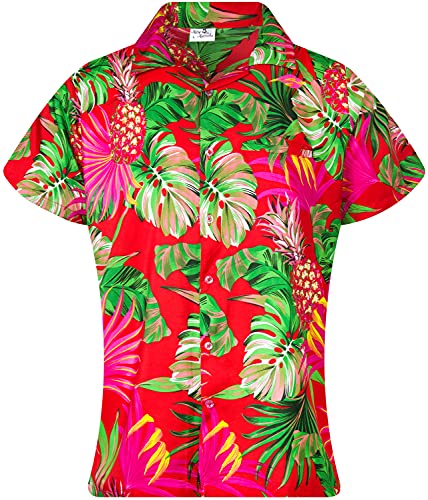 King Kameha Funky Hawaiibluse, Hawaiihemd, Kurzarm, Print Pineapple Leaves, Rot, XS von King Kameha