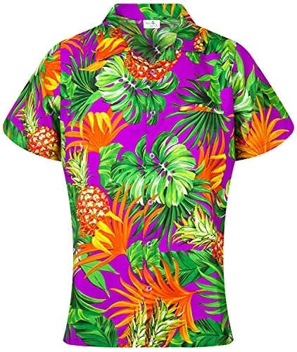 King Kameha Funky Hawaiibluse, Hawaiihemd, Kurzarm, Print Pineapple Leaves, Violett, L von King Kameha