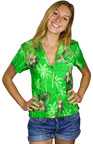 King Kameha Funky Hawaiibluse, Hawaiihemd, Kurzarm, Print Small Flower, Grün, L von King Kameha