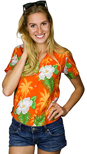 King Kameha Funky Hawaiibluse, Hawaiihemd, Kurzarm, Print Small Flower, Orange, 3XL von King Kameha