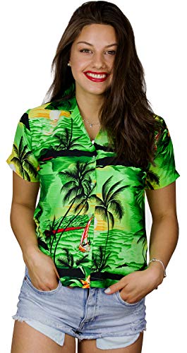 King Kameha Funky Hawaiibluse, Hawaiihemd, Kurzarm, Print Surf, Grün, L von King Kameha