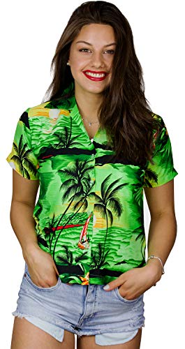 King Kameha Funky Hawaiibluse, Hawaiihemd, Kurzarm, Print Surf, Grün, XL von King Kameha