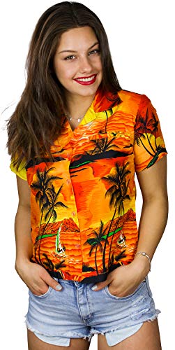 King Kameha Funky Hawaiibluse, Hawaiihemd, Kurzarm, Print Surf, Orange, L von King Kameha