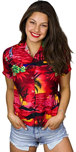 King Kameha Funky Hawaiibluse, Hawaiihemd, Kurzarm, Print Surf, Rot, XS von King Kameha