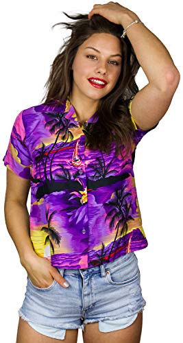 King Kameha Funky Hawaiibluse, Hawaiihemd, Kurzarm, Print Surf, Violett, XS von King Kameha