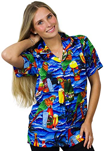 King Kameha Funky Hawaiibluse Hawaiihemd, Kurzarm, Papagei-Bierflaschen New, Türkis, 3XL von King Kameha