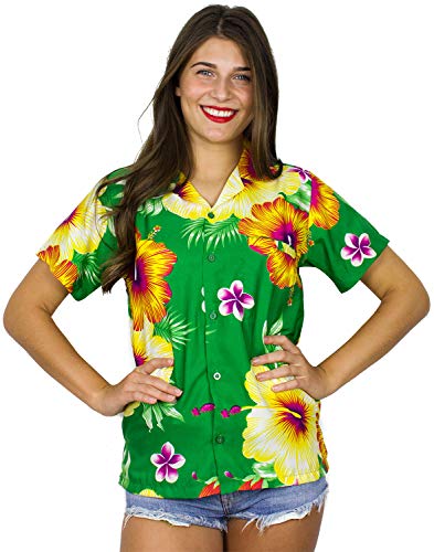 King Kameha Funky Hawaiibluse Hawaiihemd, Kurzarm, Paradise Flowers, Grün, XL von King Kameha