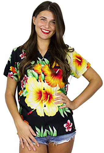 King Kameha Funky Hawaiibluse Hawaiihemd, Kurzarm, Paradise Flowers, Schwarz, L von King Kameha