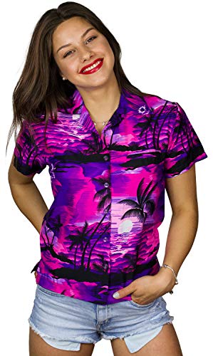 King Kameha Funky Hawaiibluse Hawaiihemd, Kurzarm, Surf, Pink Violett, XXL von King Kameha