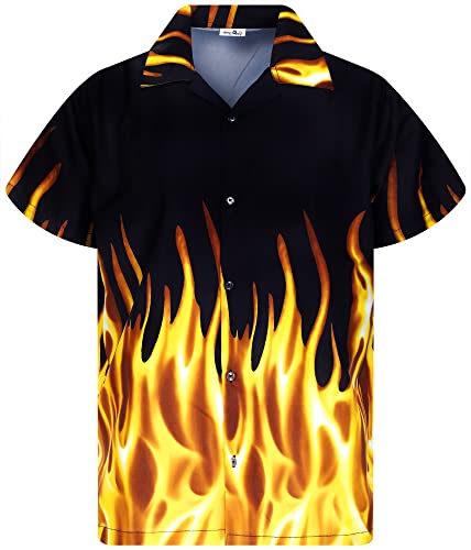 King Kameha Funky Hawaiihemd, Flammenhemd, Flammenshirt, Herren, Kurzarm, Flames, Gelb, 3XL von King Kameha