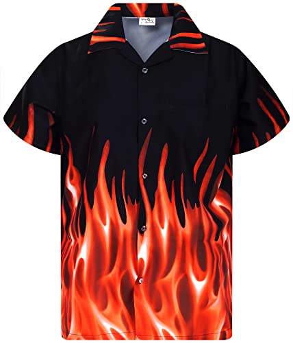 King Kameha Funky Hawaiihemd, Flammenhemd, Flammenshirt, Herren, Kurzarm, Flames, Orange, 5XL von King Kameha