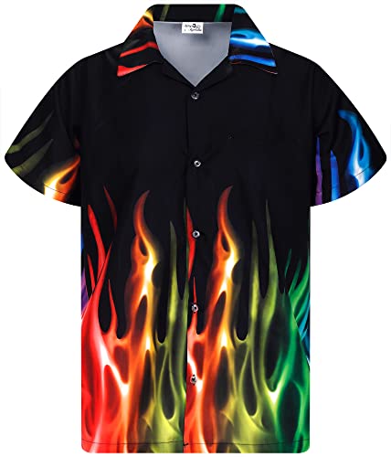 King Kameha Funky Hawaiihemd, Flammenhemd, Flammenshirt, Herren, Kurzarm, Flames, Regenbogen, 6XL von King Kameha