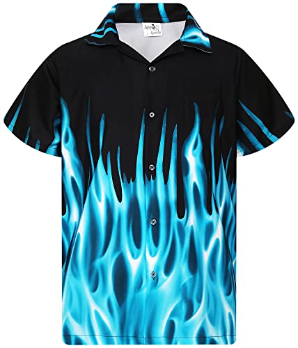 King Kameha Funky Hawaiihemd, Flammenhemd, Flammenshirt, Herren, Kurzarm, Flames, Türkis, 3XL von King Kameha