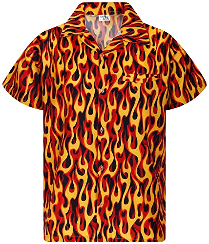 King Kameha Funky Hawaiihemd, Flammenhemd, Flammenshirt, Herren, Kurzarm, Flames Allover, Gelb Rot, 4XL von King Kameha