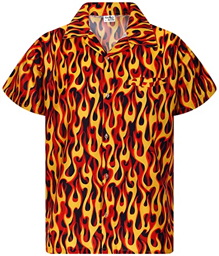 King Kameha Funky Hawaiihemd, Flammenhemd, Flammenshirt, Herren, Kurzarm, Flames Allover, Gelb Rot, M von King Kameha
