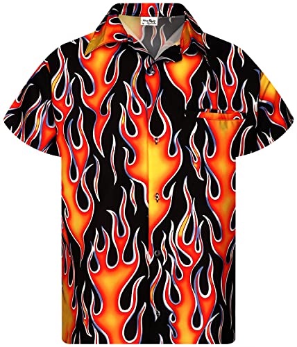 King Kameha Funky Hawaiihemd, Flammenhemd, Flammenshirt, Herren, Kurzarm, Flames Wild, Orange, 3XL von King Kameha