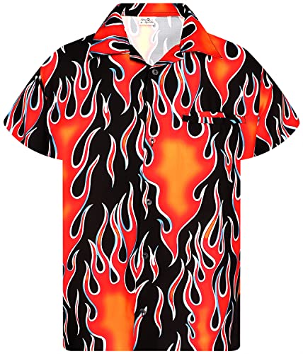 King Kameha Funky Hawaiihemd, Flammenhemd, Flammenshirt, Herren, Kurzarm, Flames Wild, Rot, 4XL von King Kameha