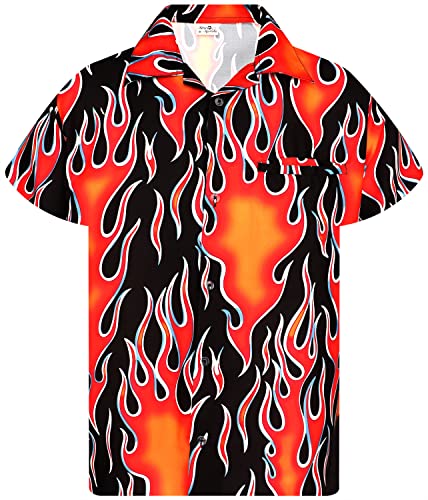 King Kameha Funky Hawaiihemd, Flammenhemd, Flammenshirt, Herren, Kurzarm, Flames Wild, Rot, S von King Kameha