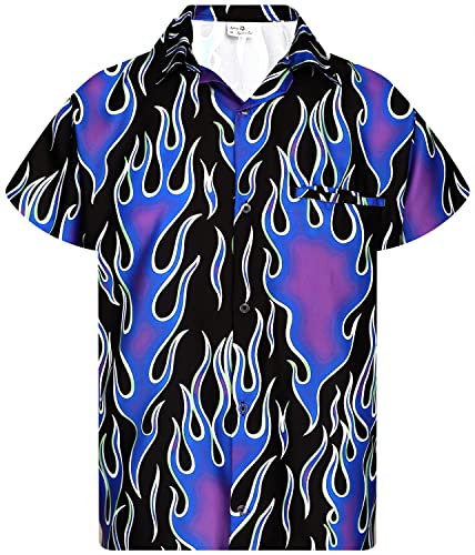 King Kameha Funky Hawaiihemd, Flammenhemd, Flammenshirt, Herren, Kurzarm, Flames Wild, Violett, 3XL von King Kameha