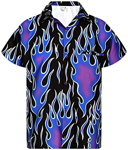 King Kameha Funky Hawaiihemd, Flammenhemd, Flammenshirt, Herren, Kurzarm, Flames Wild, Violett, XL von King Kameha
