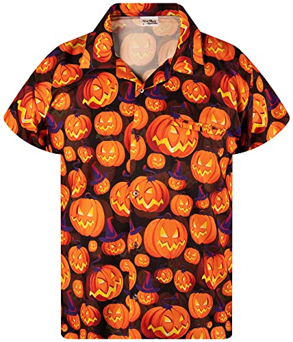 King Kameha Funky Hawaiihemd, Halloween, Herren, Kurzarm, Pumpkin Allover, Orange, 3XL von King Kameha