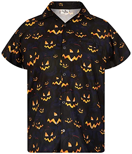 King Kameha Funky Hawaiihemd, Halloween, Herren, Kurzarm, Pumpkin Allover, Schwarz, 4XL von King Kameha