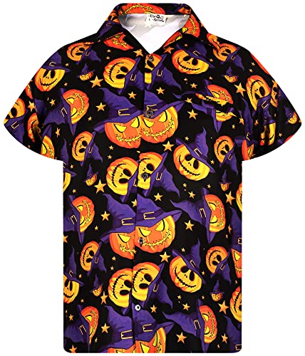 King Kameha Funky Hawaiihemd, Halloween, Herren, Kurzarm, Pumpkin Hat, Multi Violett, 3XL von King Kameha