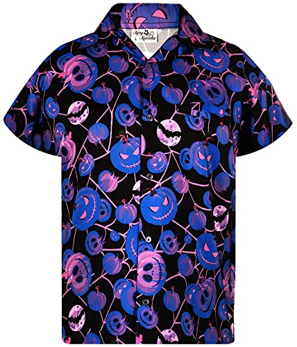 King Kameha Funky Hawaiihemd, Halloween, Herren, Kurzarm, Pumpkin Web, Blau, 3XL von King Kameha