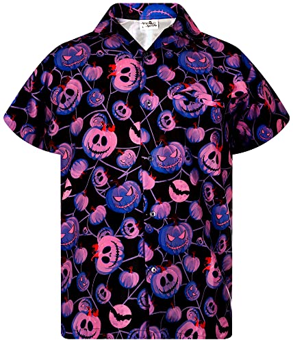 King Kameha Funky Hawaiihemd, Halloween, Herren, Kurzarm, Pumpkin Web, Violett, 3XL von King Kameha