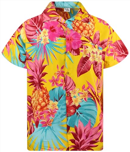 King Kameha Funky Hawaiihemd, Herren, Kurzarm, Ananas, Gelb, 3XL von King Kameha