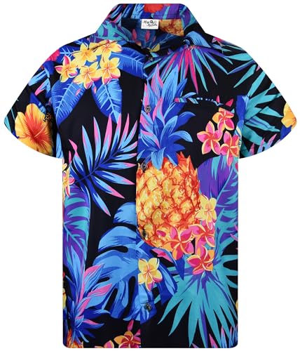 King Kameha Funky Hawaiihemd, Herren, Kurzarm, Ananas, Schwarz Blau, 4XL von King Kameha