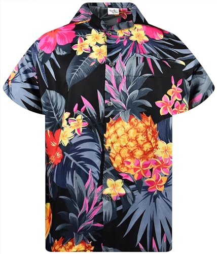 King Kameha Funky Hawaiihemd, Herren, Kurzarm, Ananas, Schwarz Grau, 3XL von King Kameha